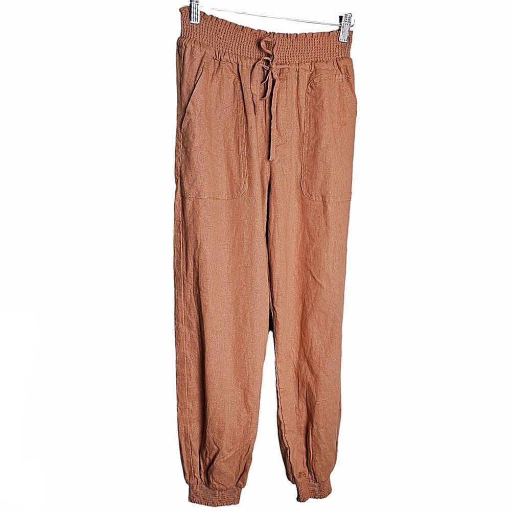LOVE TREE Women's Linen Blend Jogger Pants Smocked Waist Summer Beachy Size M - Picture 2 of 12